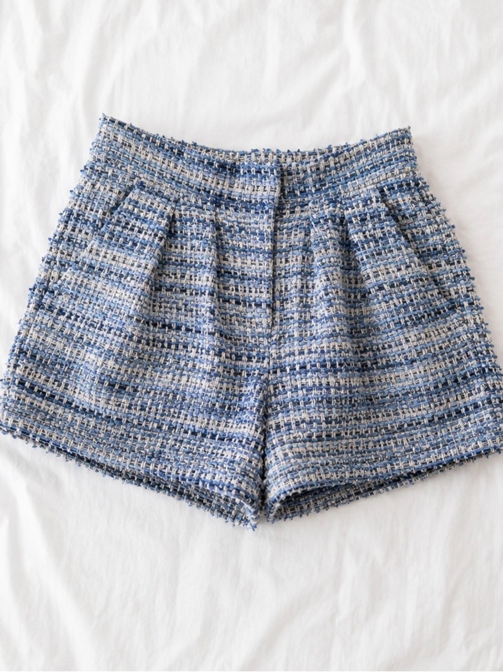 IRO Paris Size 42 (US 10) Blue Tweed High-Waist Pleated Shorts (worn once)